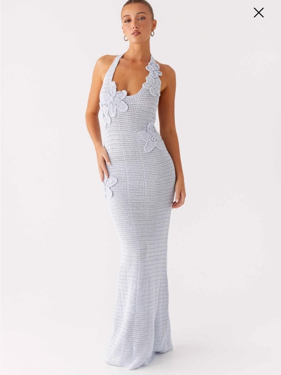 Peppermayo Dresses & Skirts - Peppermayo Light Blue Crochet Maxi Skirt with Floral Appliqué